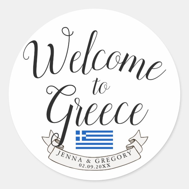 Welcome to Greece | Destination Wedding Favor Classic Round Sticker (Front)