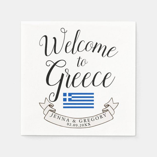Welcome to Greece | Destination Wedding Favor Napkins (Front)