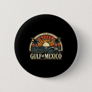 Welcome To Gulf Of Mexico Retro Beach Surf Button