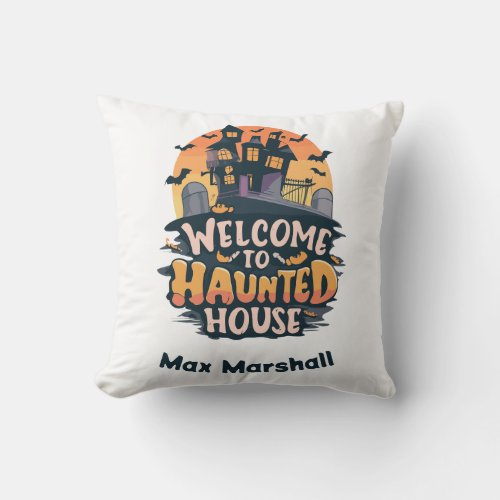 Welcome to Haunted House _ Night Owl Throw Pillow