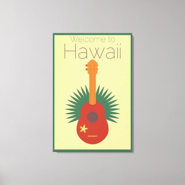 Welcome To Hawaii Ukulele Retro Canvas Print (Front)