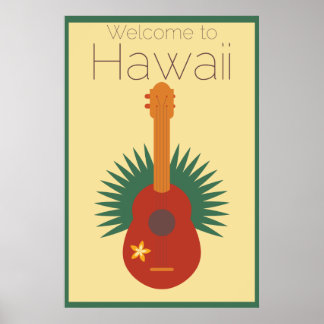 Welcome To Hawaii Ukulele Retro Poster