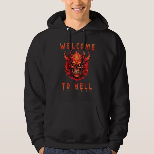 Welcome to hell Halloween Devil Satan Occult 666 Hoodie (Front)