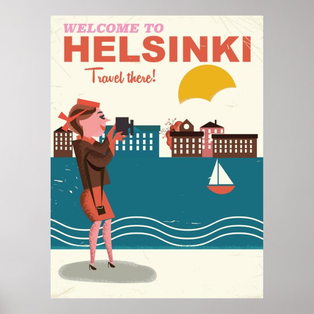Welcome to Helsinki Finland vintage travel poster (Front)