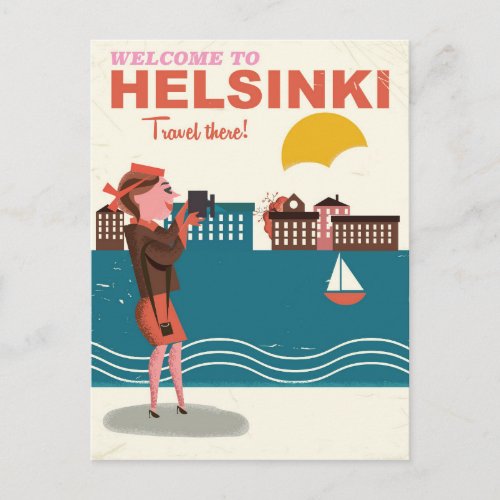 Welcome to Helsinki Finland vintage travel poster Postcard