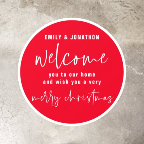 Welcome to Home Name Red White Merry Christmas Floor Decals