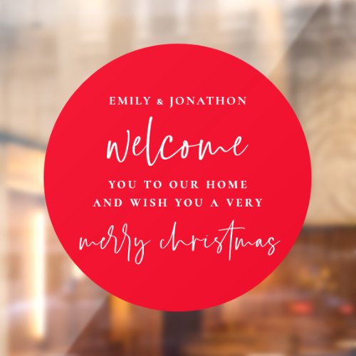 Welcome to Home Names Merry Christmas Red White Window Cling