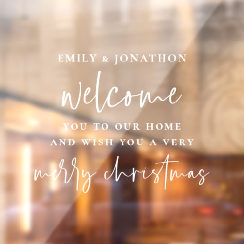 Welcome to Home Names Merry Christmas White Window Cling