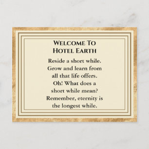 Welcome To Hotel Earth Postcard