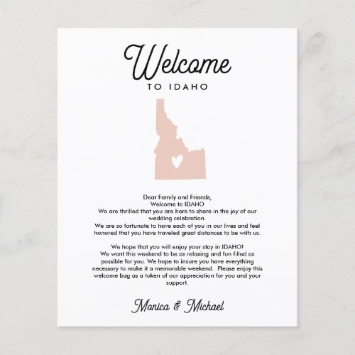 Welcome TO IDAHO Letter  Itinerary ANY COLOR