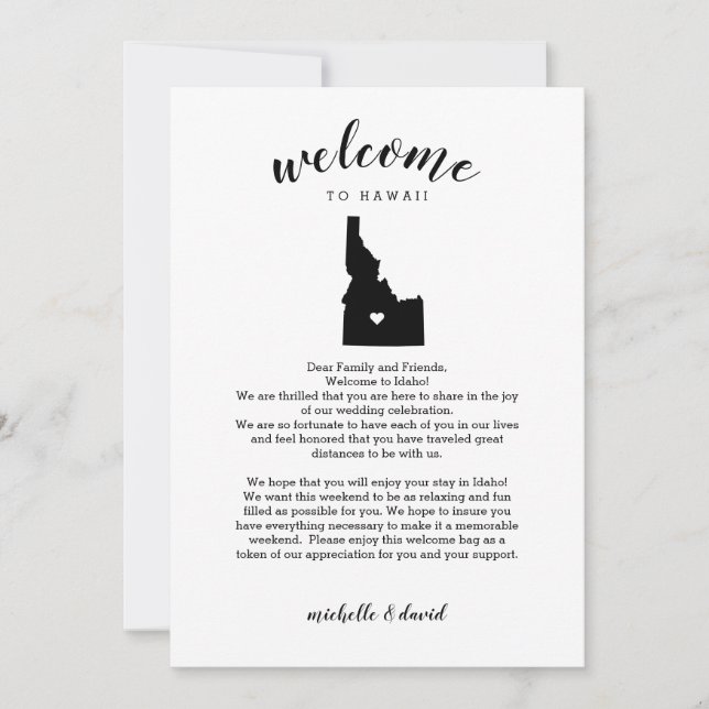 Welcome to Idaho | Wedding Letter & Itinerary (Front)