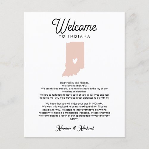 Welcome TO INDIANA Letter  Itinerary ANY COLOR