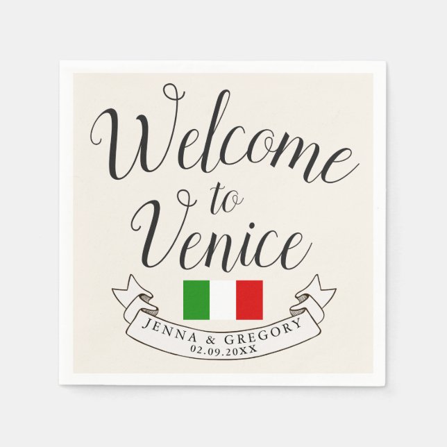 Welcome to Italy | Destination Wedding Custom Paper Napkins (Front)