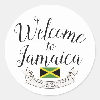 Welcome To Jamaica | Destination Wedding Custom Classic Round Sticker by HappyPlanetShop at Zazzle