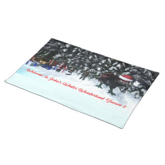 Welcome to John's Winter Wonderland fabric table s Cloth Placemat