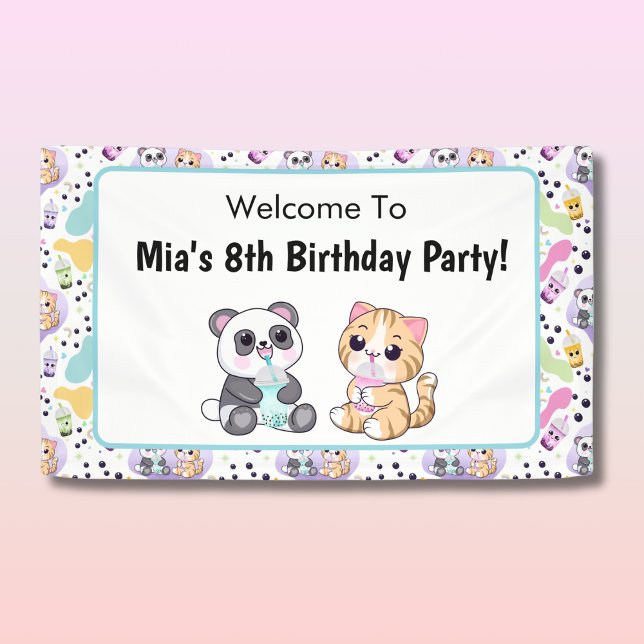 Welcome To Kawaii Panda & Tiger Bubble Tea Party Banner (Creator Uploaded)