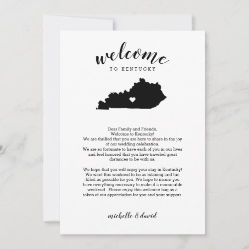 Welcome to Kentucky  Wedding Letter  Itinerary