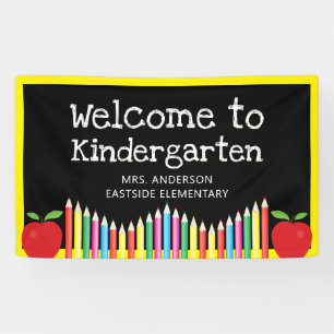 Welcome To Kindergarten Apple Colored Pencils Banner