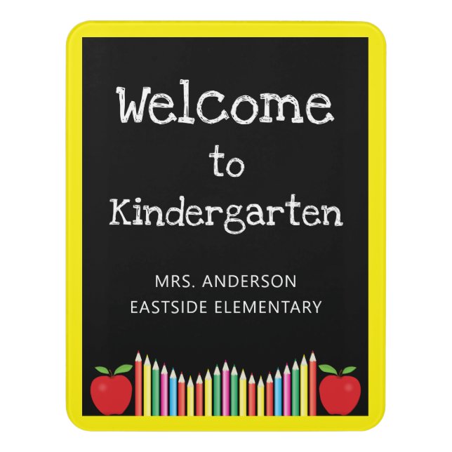 Welcome To Kindergarten Chalkboard Teacher Door Sign (Contemporary Vert)