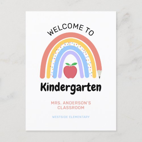  Welcome to Kindergarten Pastel Colored Rainbow Postcard