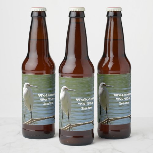 Welcome To Lake White Egret Photo Lakeside Guest Beer Bottle Label