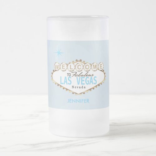 Welcome to Las Vegas _ Baby Blue Frosted Glass Beer Mug