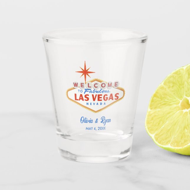 Welcome to Las Vegas Personalized Wedding Shot Glass (Front)
