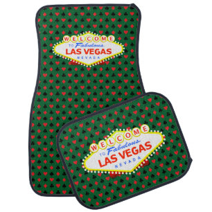 Welcome To Las Vegas Playing Card Suits Green Car Floor Mat