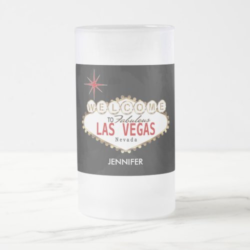 Welcome to Las Vegas _ Red and Gold Frosted Glass Beer Mug