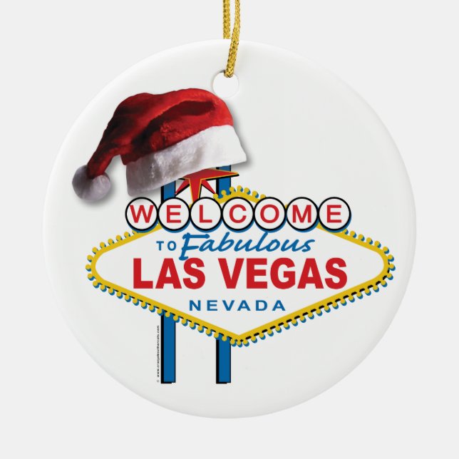 Welcome to Las Vegas Santa Hat Ceramic Ornament (Front)