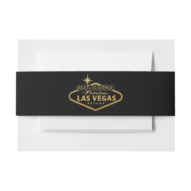 Welcome to Las Vegas Sign Gold and Black Invitation Belly Band (Front Example)