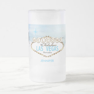 Welcome to Las Vegas - Sky Baby Blue Frosted Glass Beer Mug