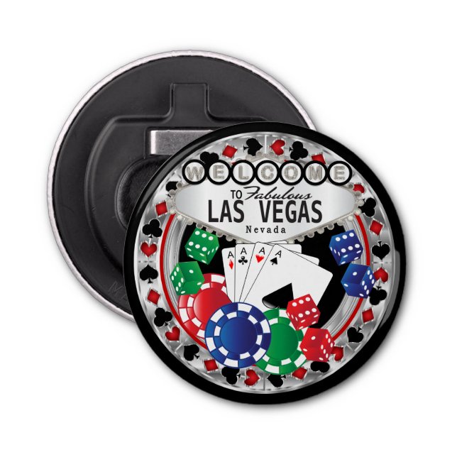 Welcome to Las Vegas Style - Red and Silver Bottle Opener (Front)