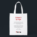 Welcome to Las Vegas Thank You Guests Wedding Grocery Bag<br><div class="desc">Getting married in Las Vegas? These card suit welcome reusable bags would make a perfect addition to your guest's accommodations. Fill the bag with goodies they may need while attending your wedding. Personalize with your own heartfelt text.</div>