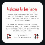 Welcome to Las Vegas Wedding Welcome Basket Square Sticker<br><div class="desc">Getting married in Las Vegas? These white and black welcome stickers would make a perfect addition to your guest's welcome basket in their hotel. Personalize with your own heartfelt text.</div>