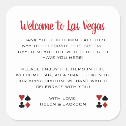 Welcome to Las Vegas Wedding Welcome Basket Square Sticker