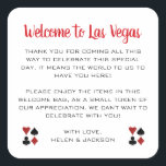 Welcome to Las Vegas Wedding Welcome Basket Square Sticker<br><div class="desc">Getting married in Las Vegas? These white and black welcome stickers would make a perfect addition to your guest's welcome basket in their hotel. Personalize with your own heartfelt text.</div>