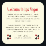 Welcome to Las Vegas Wedding Welcome Basket Square Sticker<br><div class="desc">Getting married in Las Vegas? These off-white and black welcome stickers would make a perfect addition to your guest's welcome basket in their hotel. Personalize with your own heartfelt text.</div>
