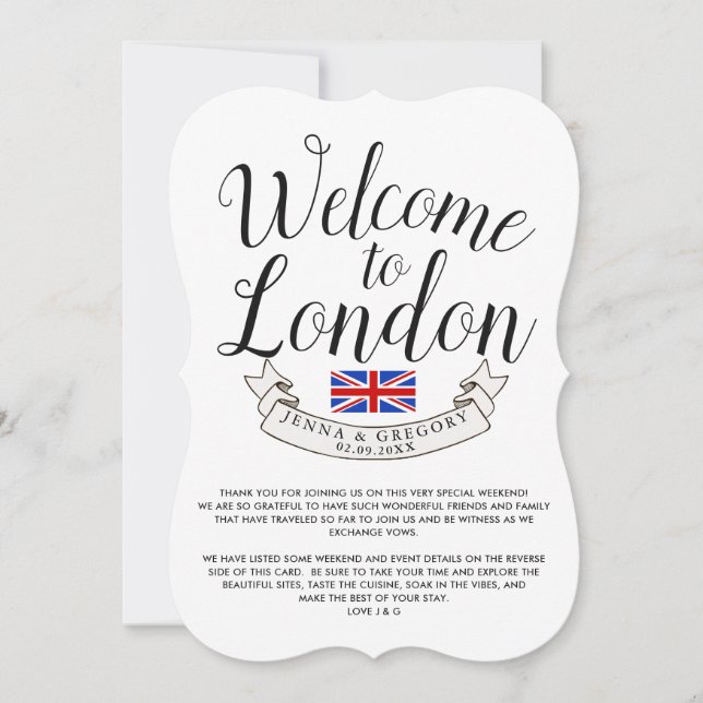 Welcome to London | Destination Wedding Custom Invitation (Front)