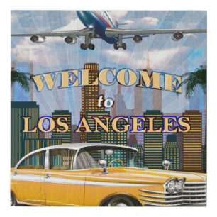 Welcome to Los Angeles retro poster. Faux Canvas Print