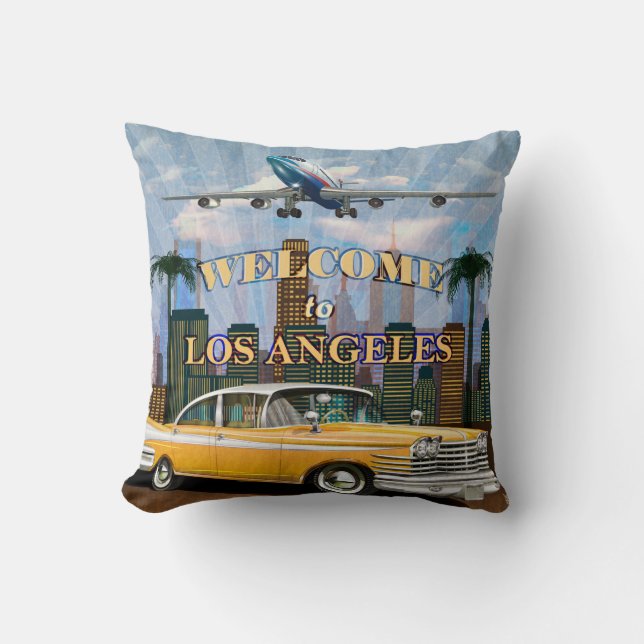 Welcome to Los Angeles retro poster. Throw Pillow (Front)