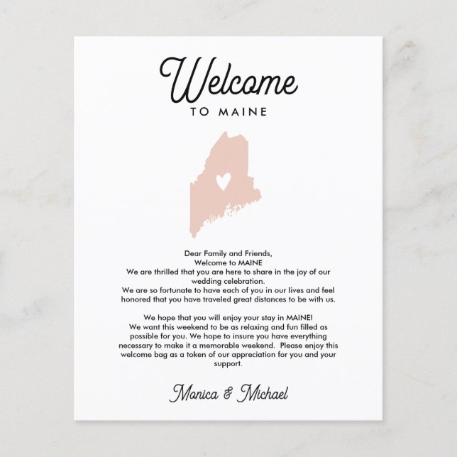 Welcome TO MAINE Letter & Itinerary ANY COLOR (Front)