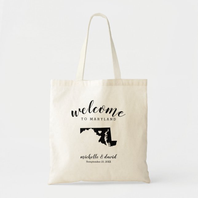 Welcome to Maryland | State Silhouette Wedding Tote Bag (Front)