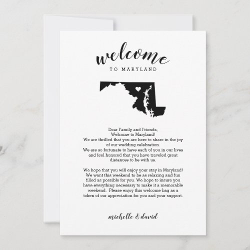 Welcome to Maryland  Wedding Letter  Itinerary