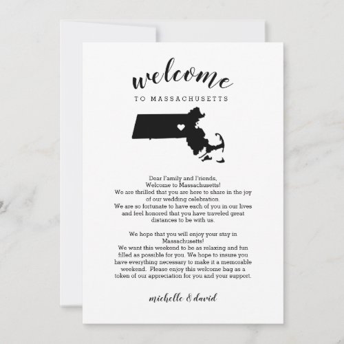 Welcome to Massachusetts Wedding Letter  Itinerary