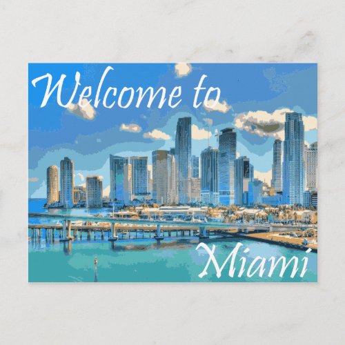 Welcome to Miami English Paint Effected Image Postcard