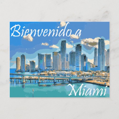 Welcome to Miami Spanish Paint Effected Image Postcard