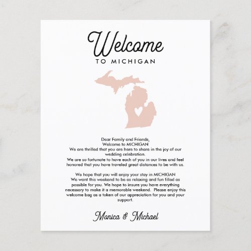 Welcome TO MICHIGAN Letter & Itinerary ANY COLOR