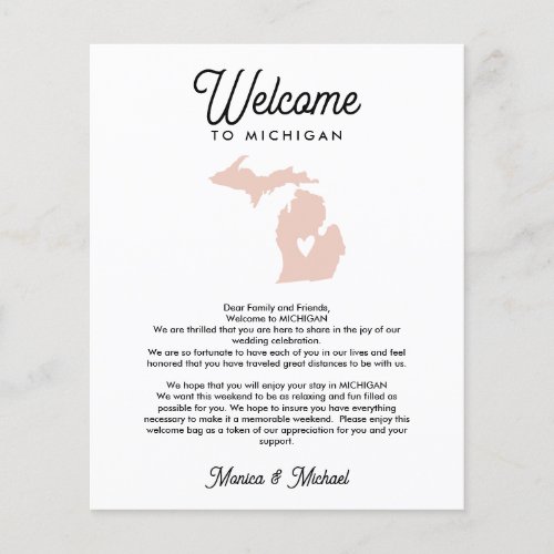 Welcome TO MICHIGAN Letter  Itinerary ANY COLOR