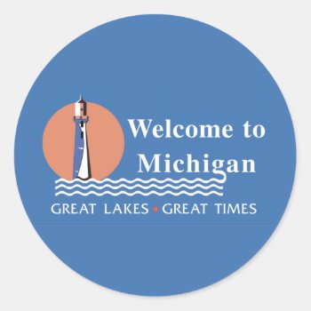 Welcome To Michigan - Usa Road Sign Classic Round Sticker by worldofsigns at Zazzle